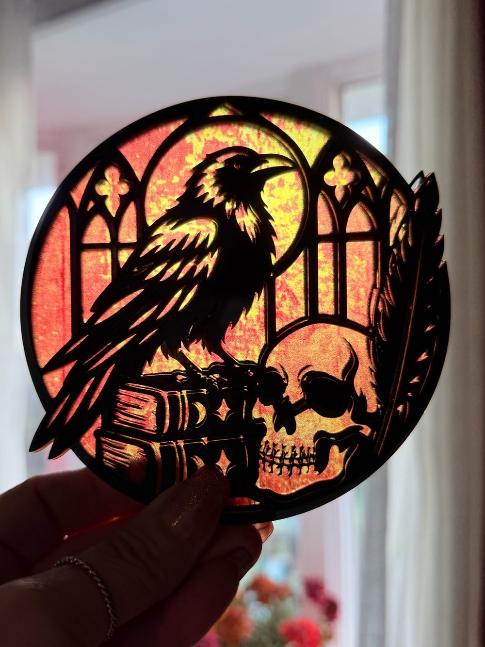 One The Raven/Crow Night light or Sun Catcher Hand crafted by me made to order